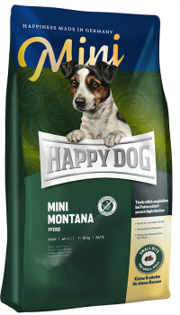 Сухой беззерновой корм для мелких пород с кониной Happy Dog Mini Montana 24/12 (конина, картофель)